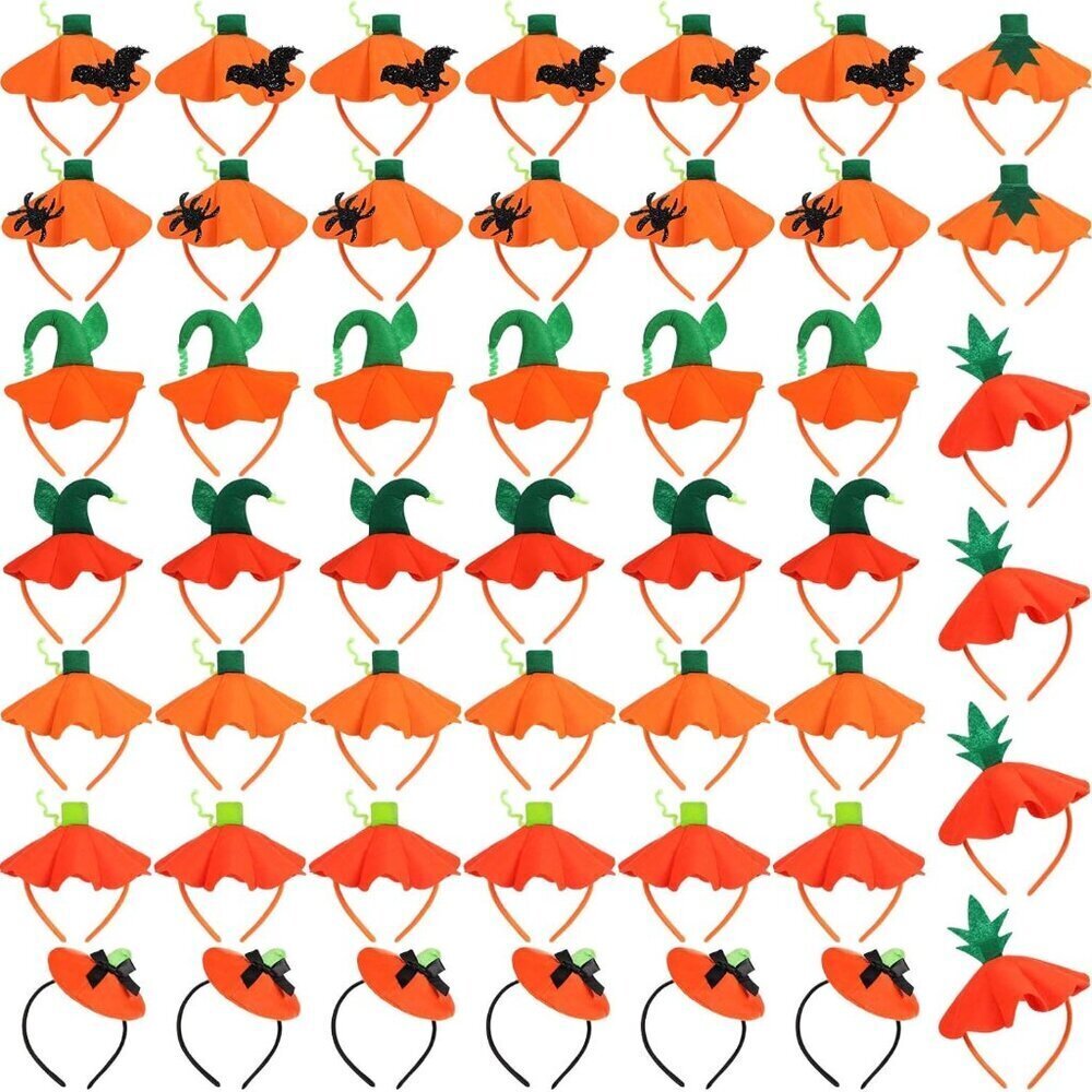 48 Pcs Halloween Pumpkin Headbands Set Costume Party Accessories for Adults